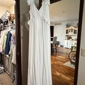 White Ruffle-Trim Maxi Dress